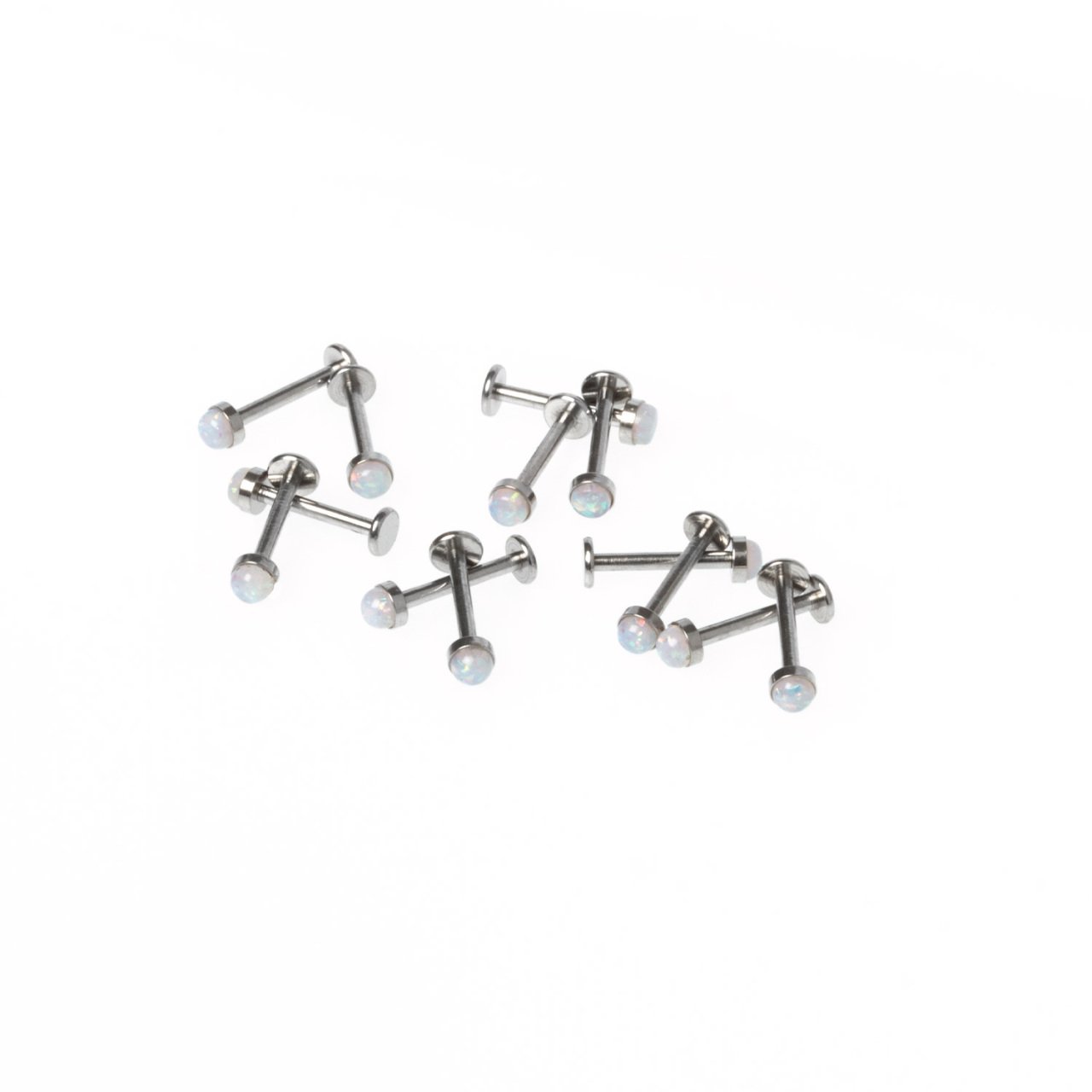Toptan 316L Çelik Piercing Labret 3.5mm Fake Opal Taş Boy: 1.2x10x3.5mm