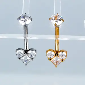 Toptan Piercing 316L Cerrahi Çelik Taşlı Kalp Göbek Vos Etnik Takı Beyaz
