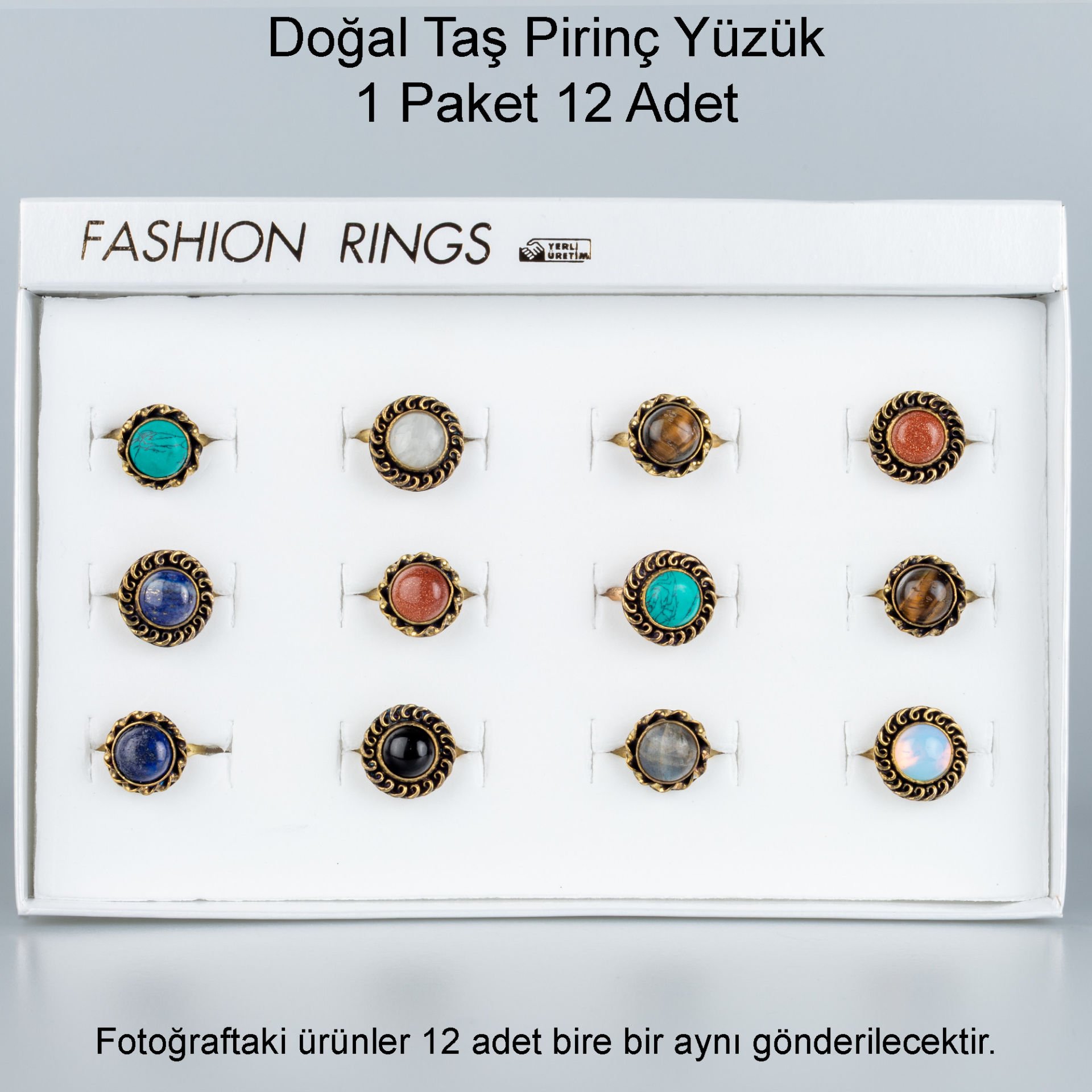 Doğal Taş Pirinç Yüzük-Paket