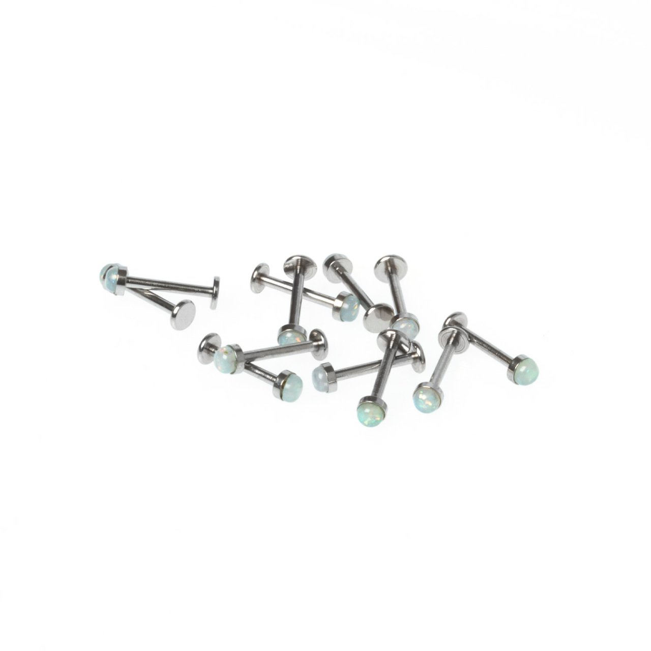 Toptan 316L Çelik Piercing Labret 3.5mm Fake Opal Taş Boy: 1.2x10x3.5mm