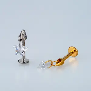 Piercing G23 Titanyum Tragus Helix Yıldız Taş Sarı 8mm