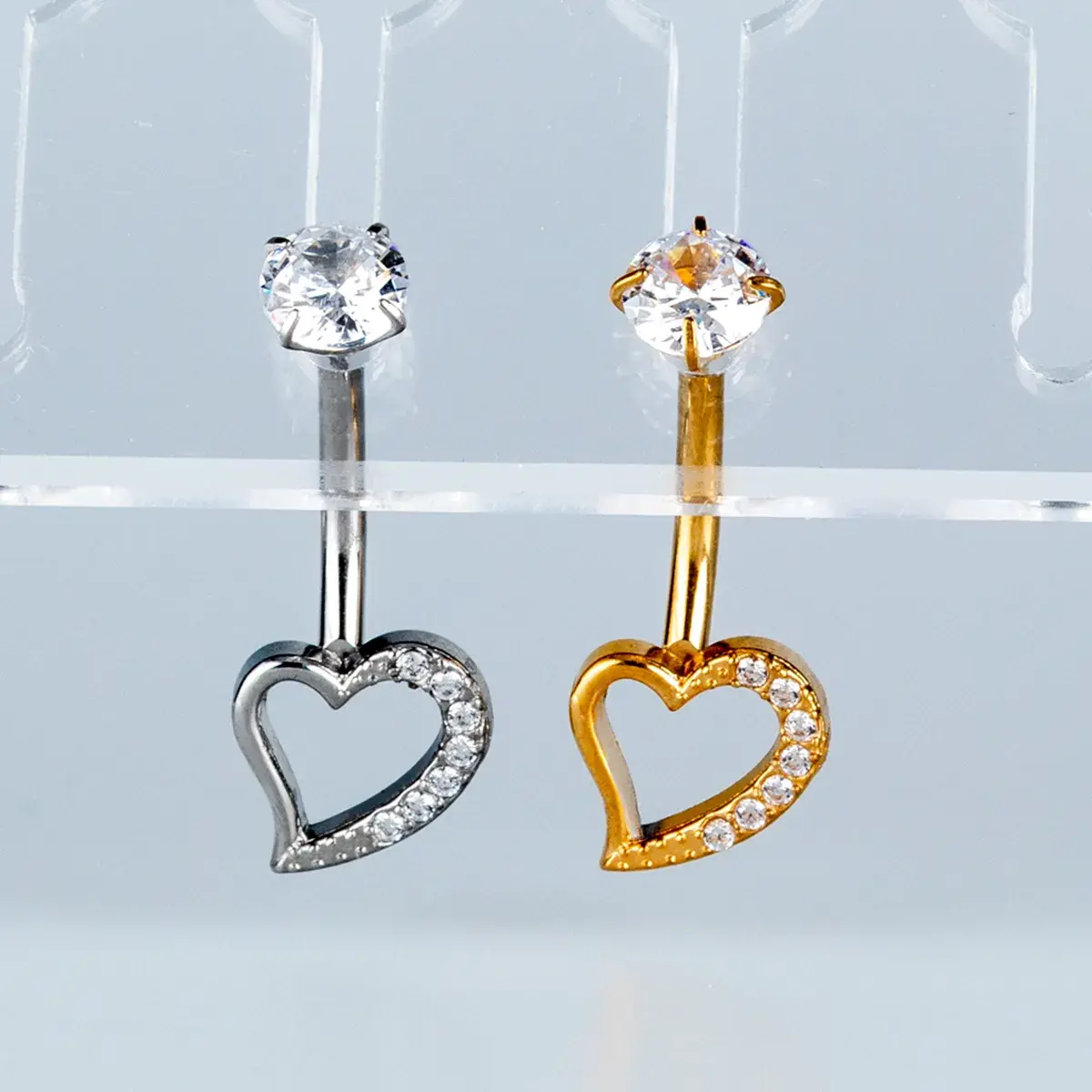 Toptan Piercing 316L Cerrahi Çelik Taşlı Eğri Kalp Göbek Vos Etnik Takı