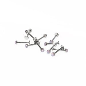 Toptan 316L Çelik Piercing Labret 3.5mm Fake Opal Taş Boy: 1.2x10x3.5mm