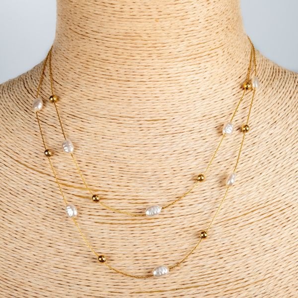 Steel Chain Necklace Pearl
