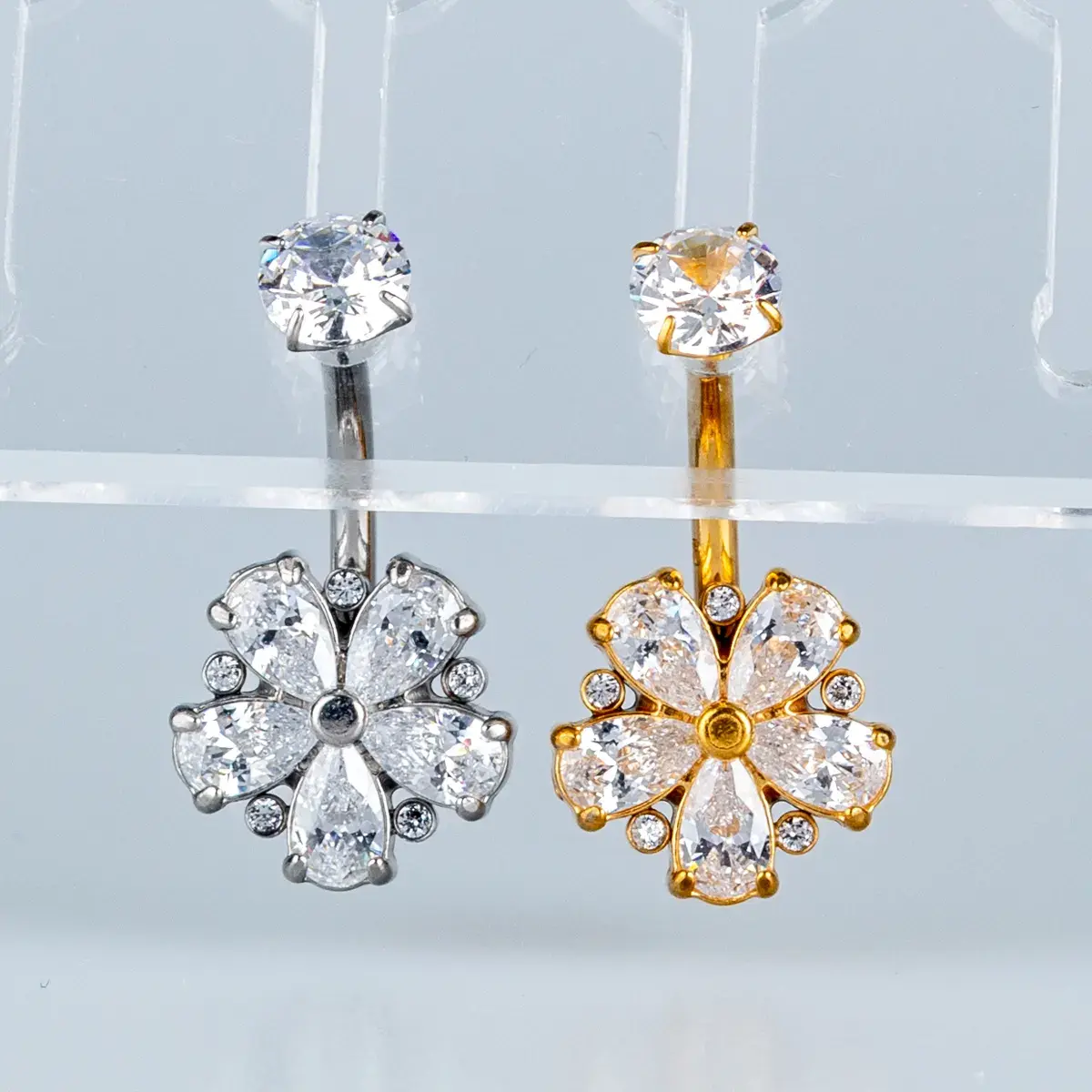 Toptan Piercing 316L Cerrahi Çelik Taşlı Büyük Çiçek Göbek Vos Etnik Takı