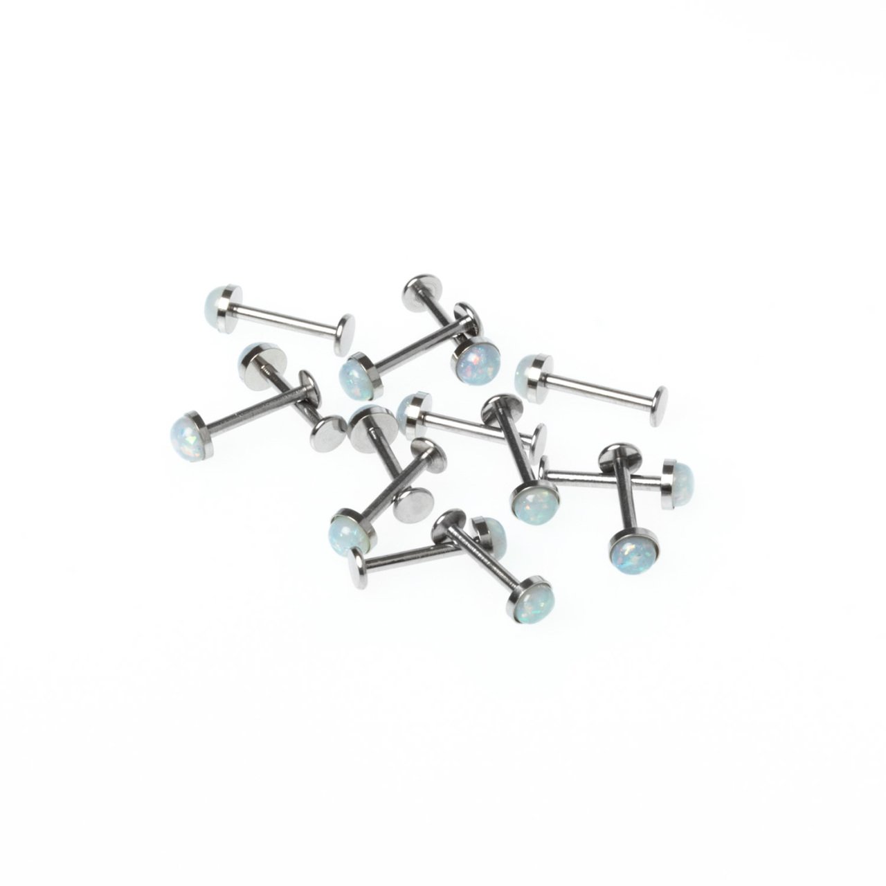 Toptan 316L Çelik Piercing Labret 4.5mm Fake Opal Taş Boy: 1.2x10x4.5mm