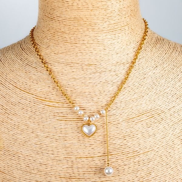 Steel Chain Necklace Pearl Heart