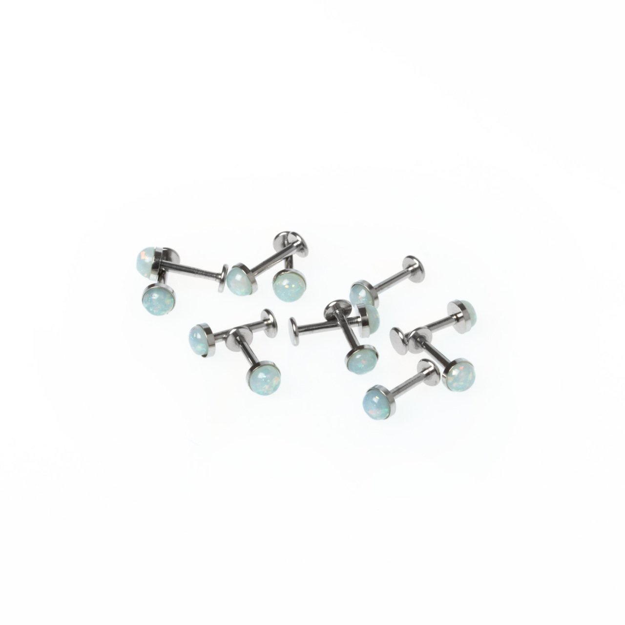 Toptan 316L Çelik Piercing Labret 4.5mm Fake Opal Taş Boy: 1.2x8x4.5mm
