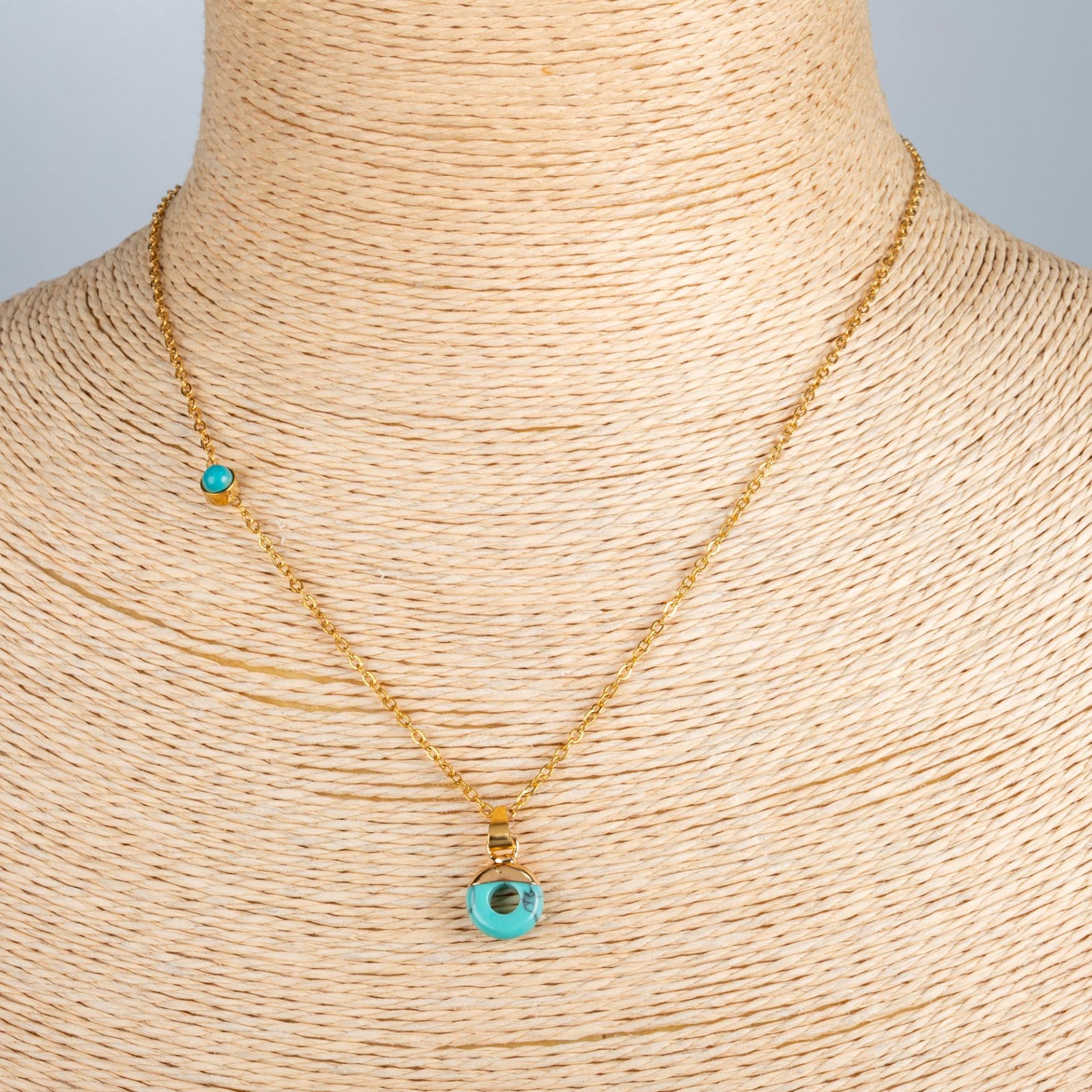 Steel Chain Necklace Natural Stone