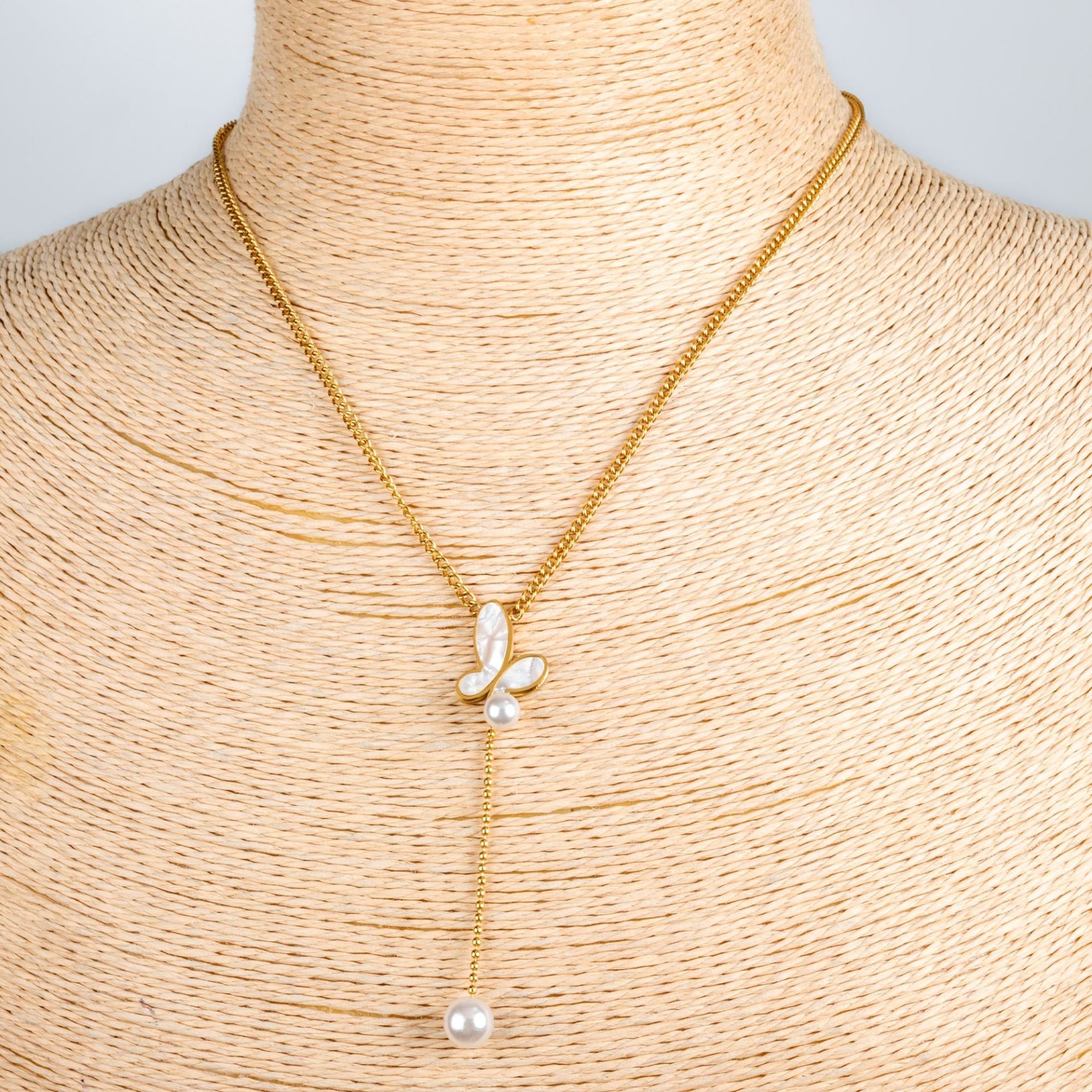 Steel Chain Necklace Pearl Butterfly