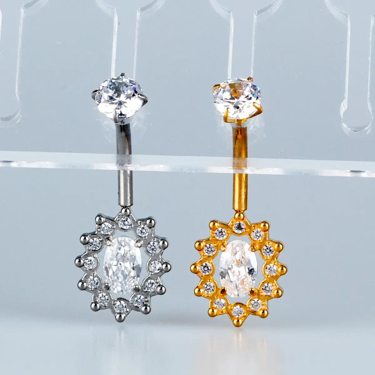Toptan Piercing 316L Cerrahi Çelik Taşlı Oval Güneş Göbek Vos Etnik Takı