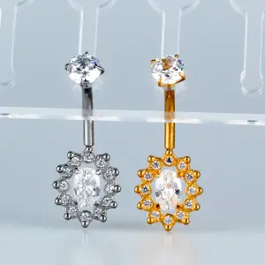 Toptan Piercing 316L Cerrahi Çelik Taşlı Oval Güneş Göbek Vos Etnik Takı Beyaz