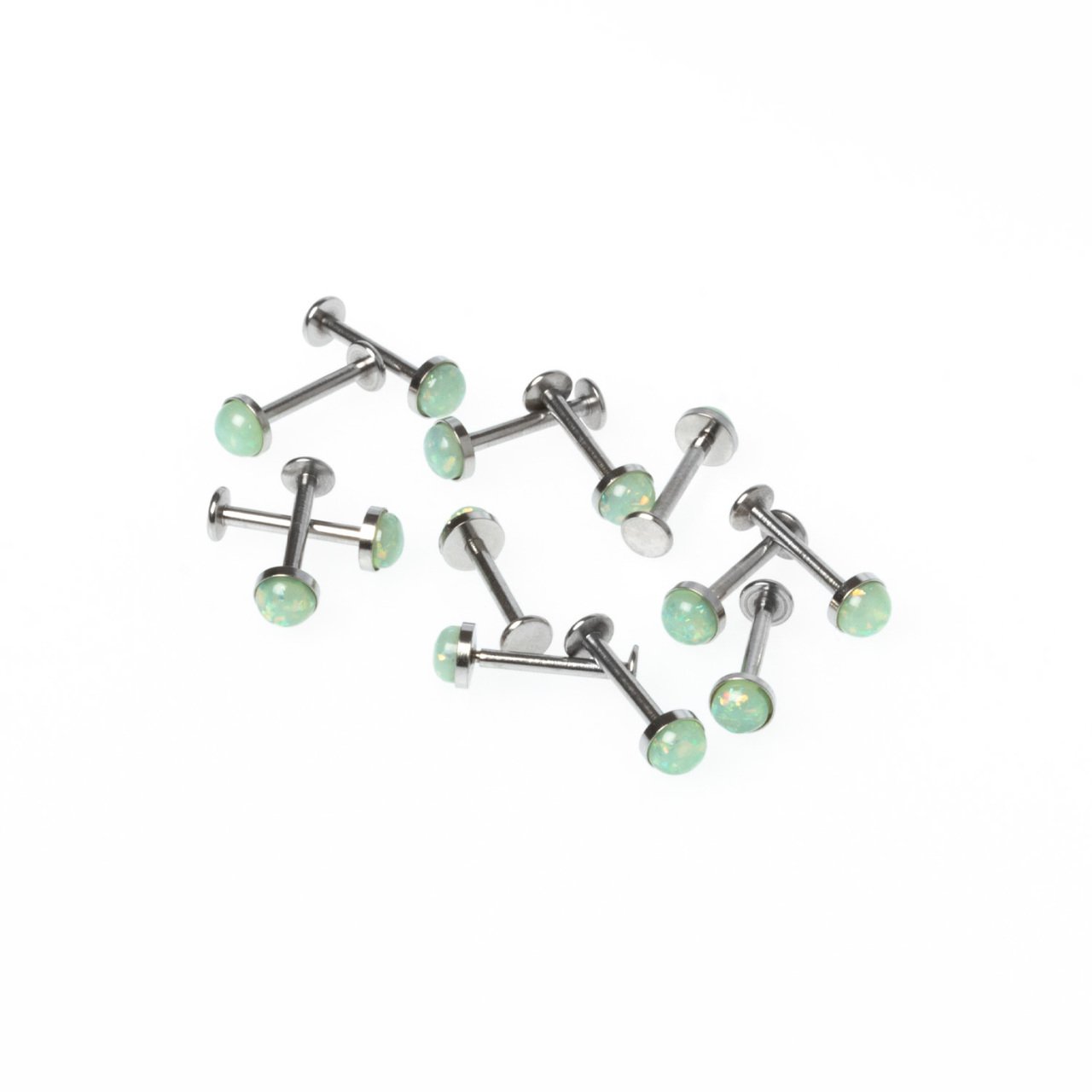 Toptan 316L Çelik Piercing Labret 4.5mm Fake Opal Taş Boy: 1.2x10x4.5mm