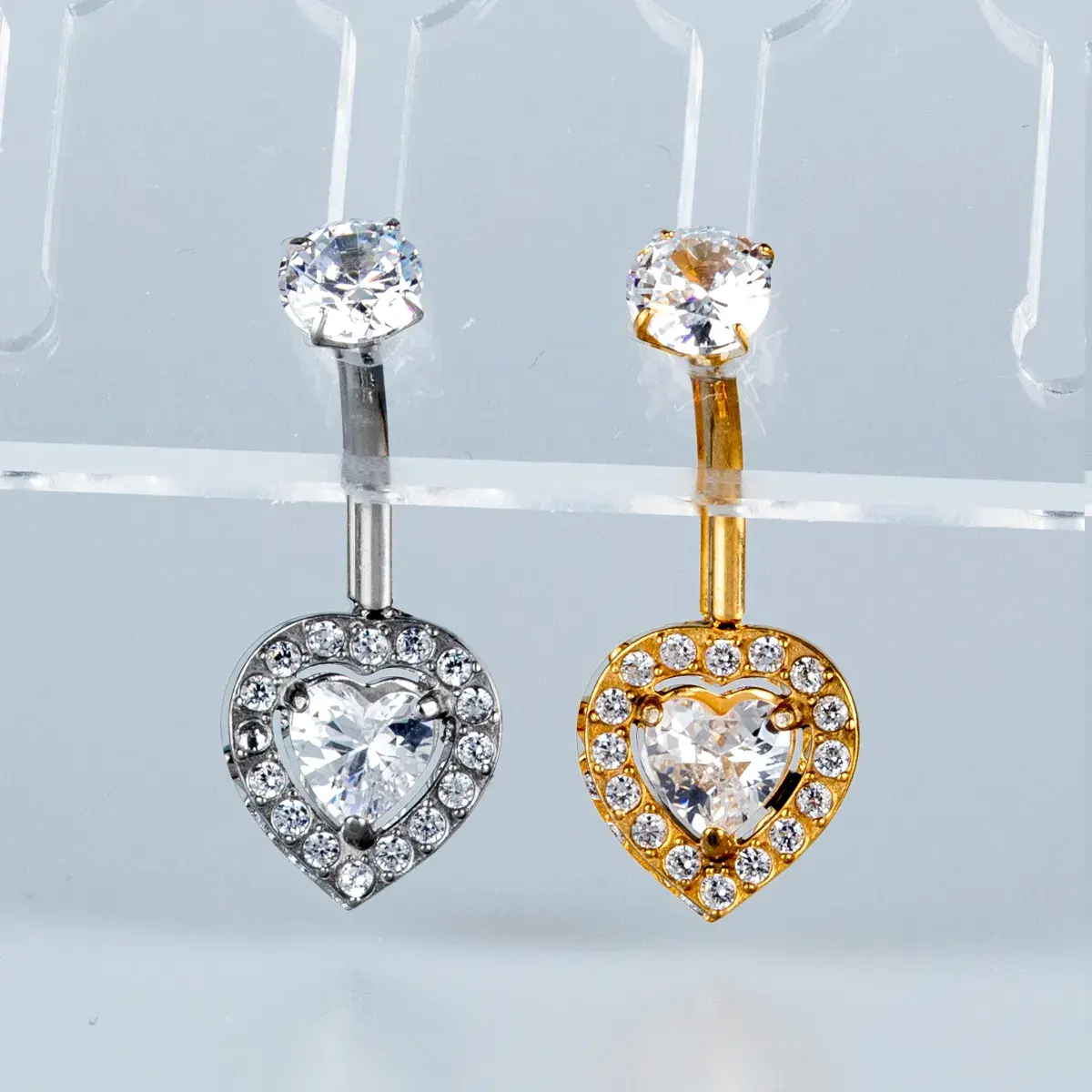 Toptan Piercing 316L Cerrahi Çelik Taşlı Çerçeveli Kalp Göbek Vos Etnik Takı