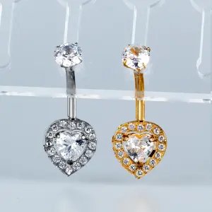 Toptan Piercing 316L Cerrahi Çelik Taşlı Çerçeveli Kalp Göbek Vos Etnik Takı Beyaz