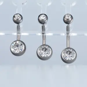 Toptan Titanyum İlk Delim Çift Taşlı Göbek Piercing 1.6mm Silver Bar Boyu: 10mm