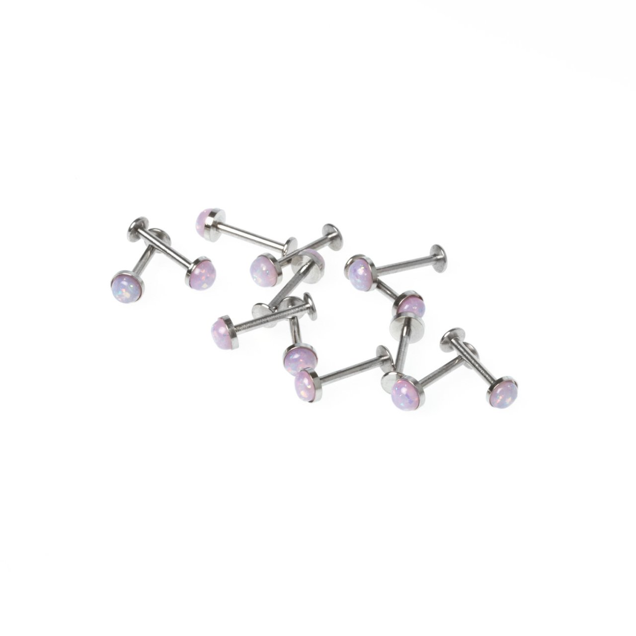 Toptan 316L Çelik Piercing Labret 4.5mm Fake Opal Taş Boy: 1.2x10x4.5mm
