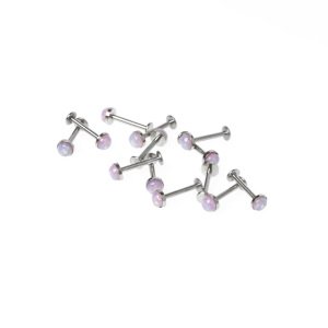 Toptan 316L Çelik Piercing Labret 4.5mm Fake Opal Taş Boy: 1.2x10x4.5mm