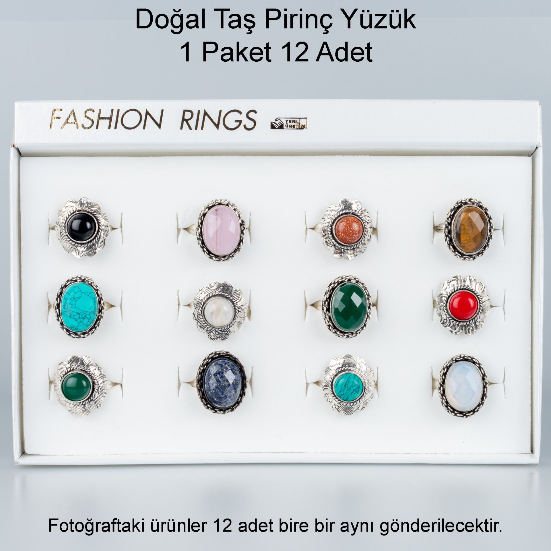 Doğal Taş Pirinç Yüzük-Paket
