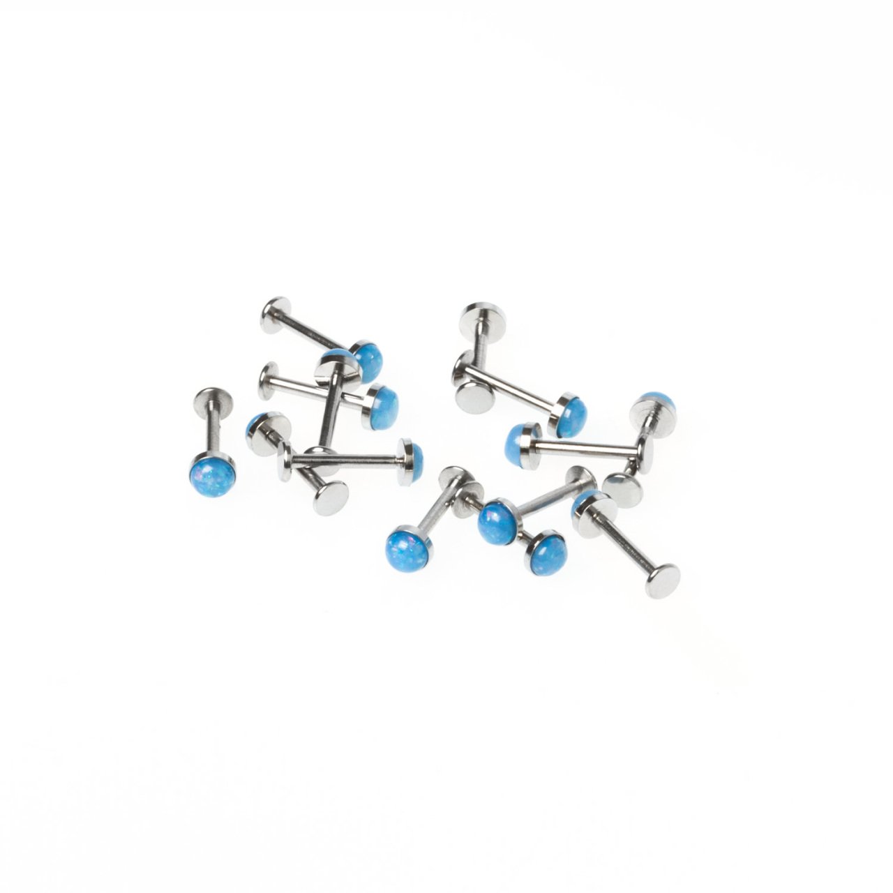 Toptan 316L Çelik Piercing Labret 4.5mm Fake Opal Taş Boy: 1.2x10x4.5mm