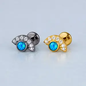 toptan Piercing Titanyum Tragus Opal Beyaz 8mm