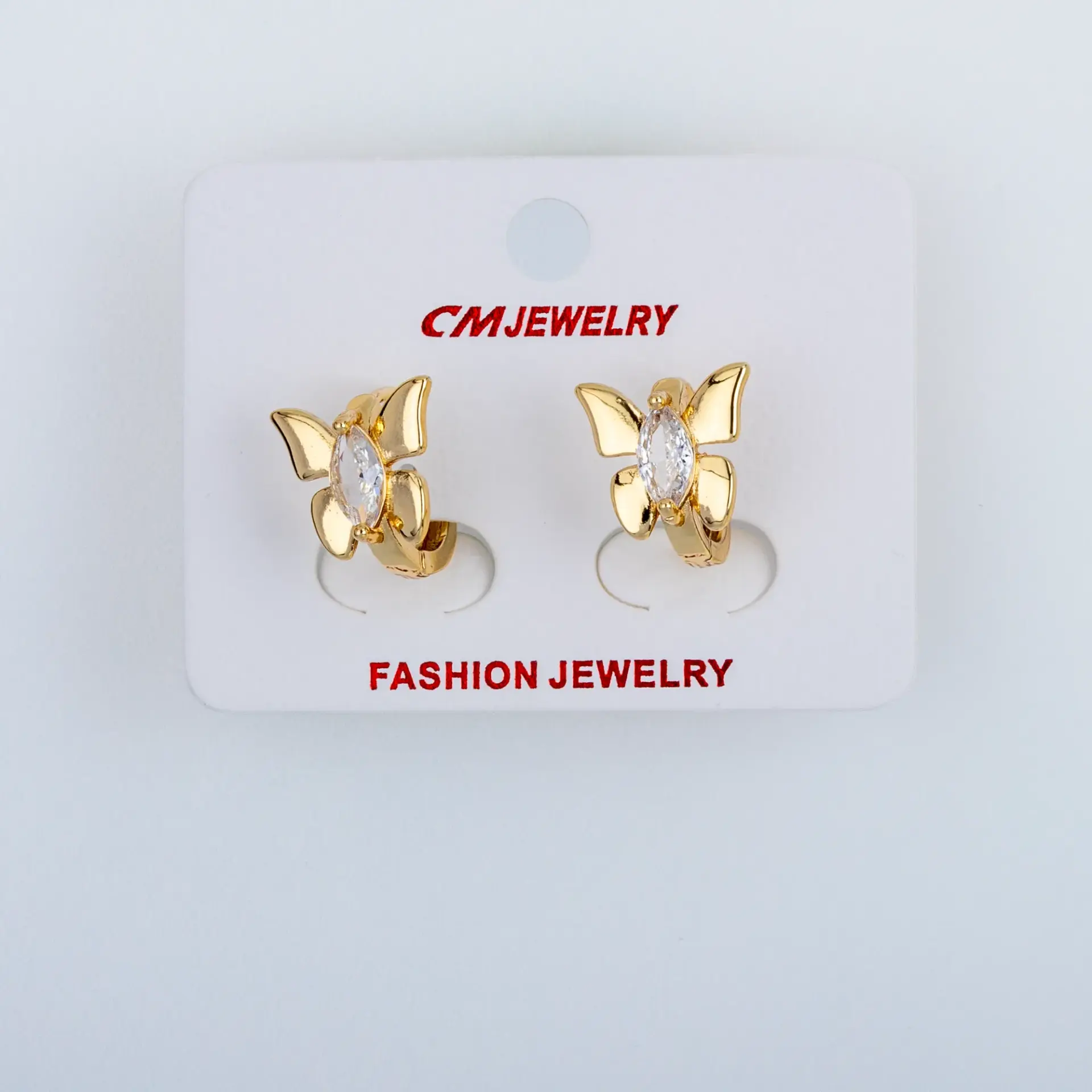 CM Jewelry 14K Kaplama Tırnaklı Halka Küpe Kelebek