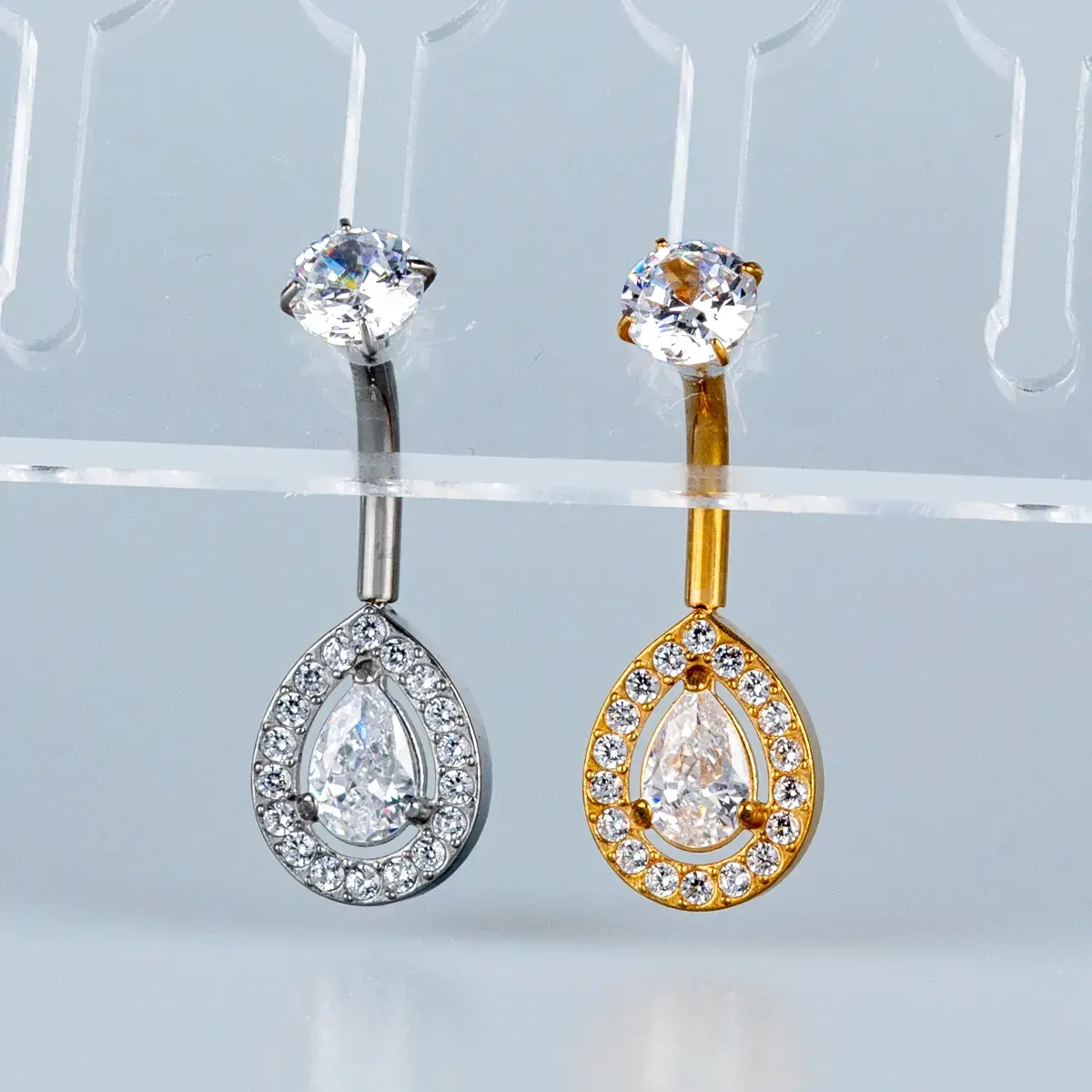 Toptan Piercing 316L Cerrahi Çelik Taşlı Damla Göbek Vos Etnik Takı Beyaz