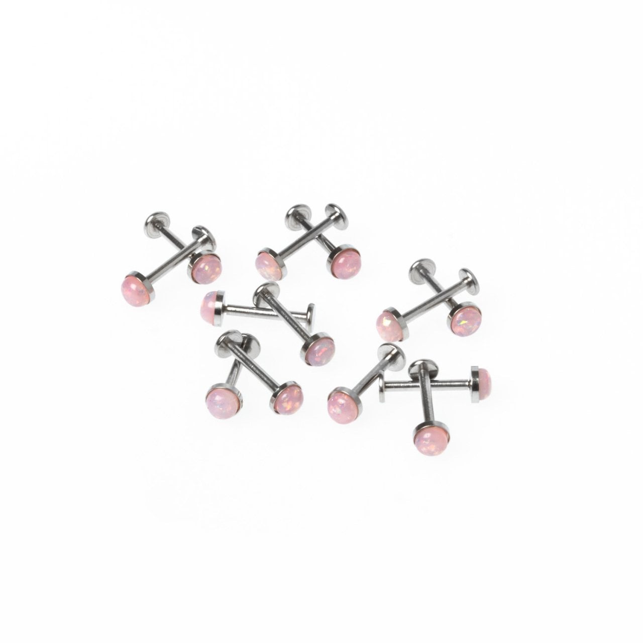 Toptan 316L Çelik Piercing Labret 4.5mm Fake Opal Taş Boy: 1.2x10x4.5mm