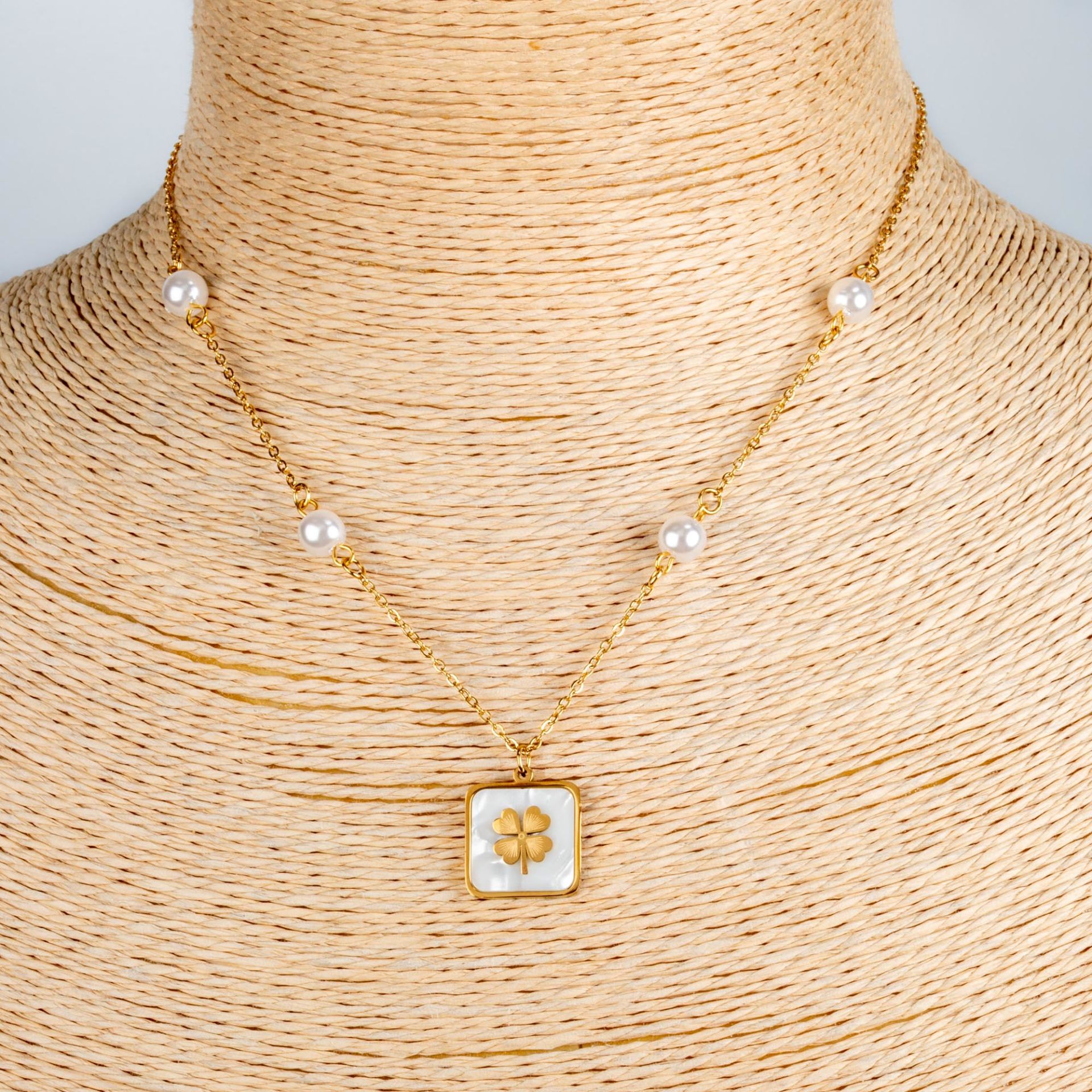 Steel Chain Necklace Clover