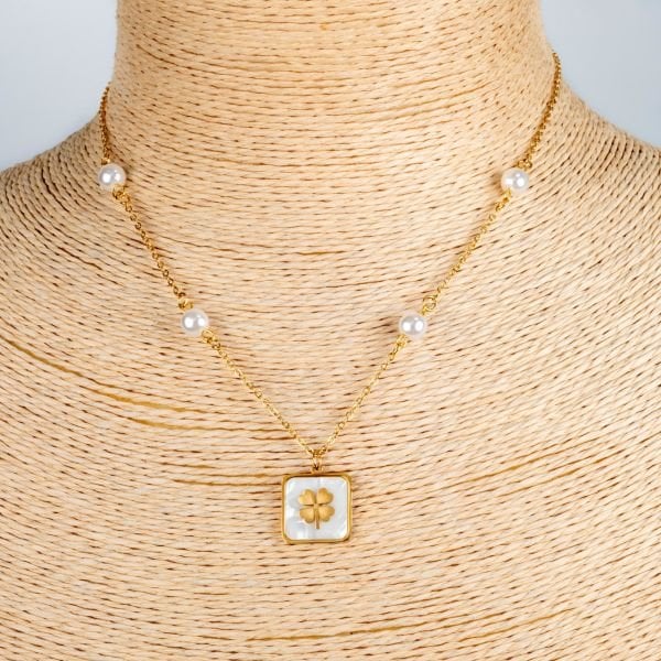Steel Chain Necklace Clover