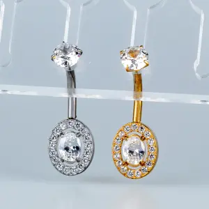 Toptan Piercing 316L Cerrahi Çelik Taşlı Çerçeveli Oval Göbek Vos Etnik Takı Beyaz