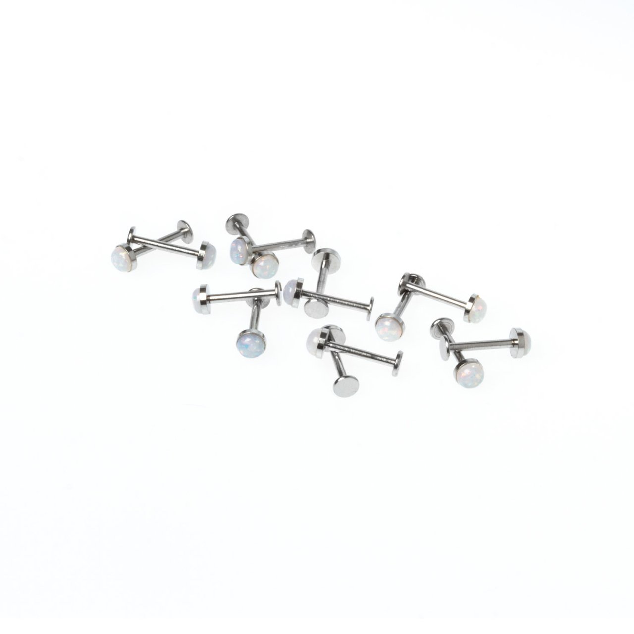 Toptan 316L Çelik Piercing Labret 4.5mm Fake Opal Taş Boy: 1.2x10x4.5mm