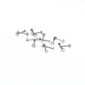 Toptan 316L Çelik Piercing Labret 4.5mm Fake Opal Taş Boy: 1.2x10x4.5mm