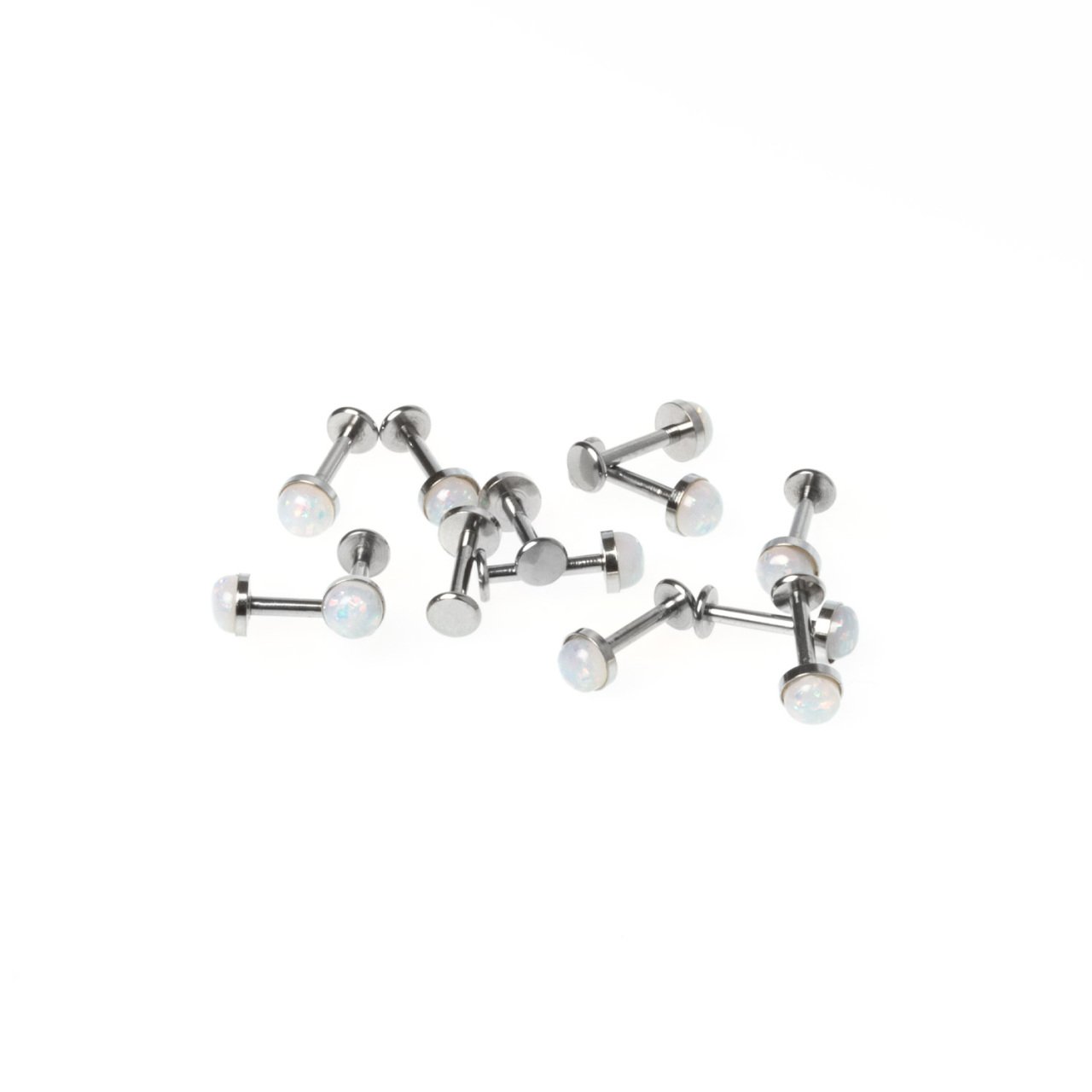 Toptan 316L Çelik Piercing Labret 4.5mm Fake Opal Taş Boy: 1.2x8x4.5mm