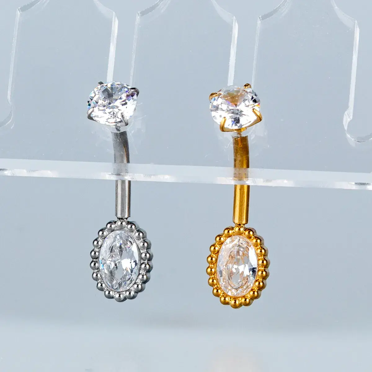 Toptan Piercing 316L Cerrahi Çelik Taşlı Boncuklu Oval Göbek Vos Etnik Takı