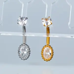 Toptan Piercing 316L Cerrahi Çelik Taşlı Boncuklu Oval Göbek Vos Etnik Takı Beyaz