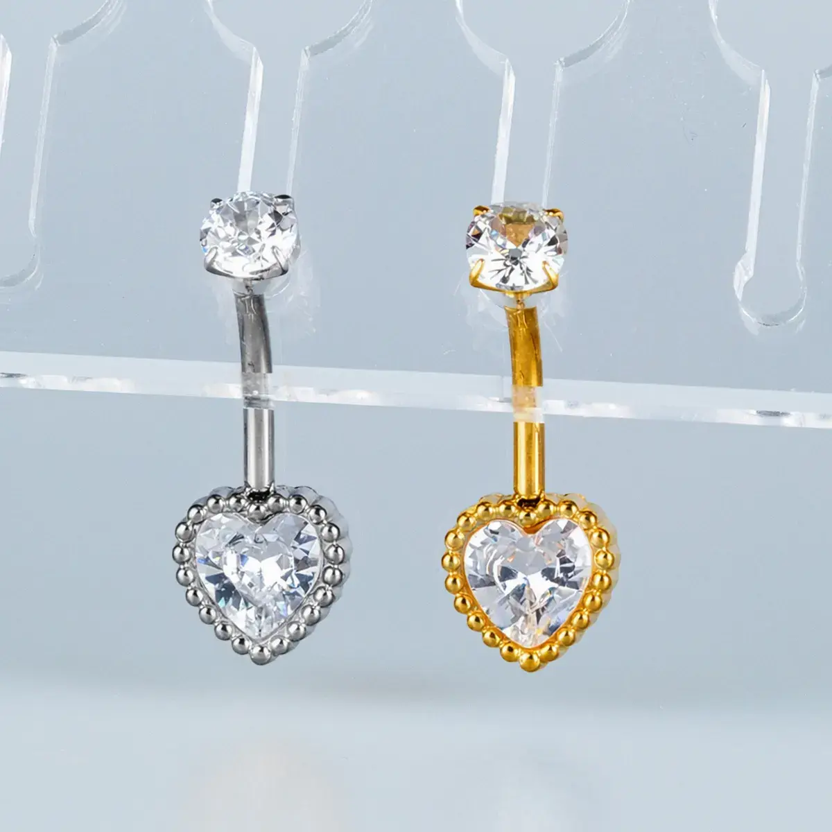 Toptan Piercing 316L Cerrahi Çelik Taşlı Boncuklu Kalp Göbek Vos Etnik Takı Beyaz