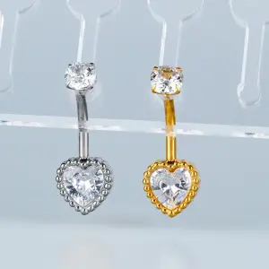Toptan Piercing 316L Cerrahi Çelik Taşlı Boncuklu Kalp Göbek Vos Etnik Takı Sarı