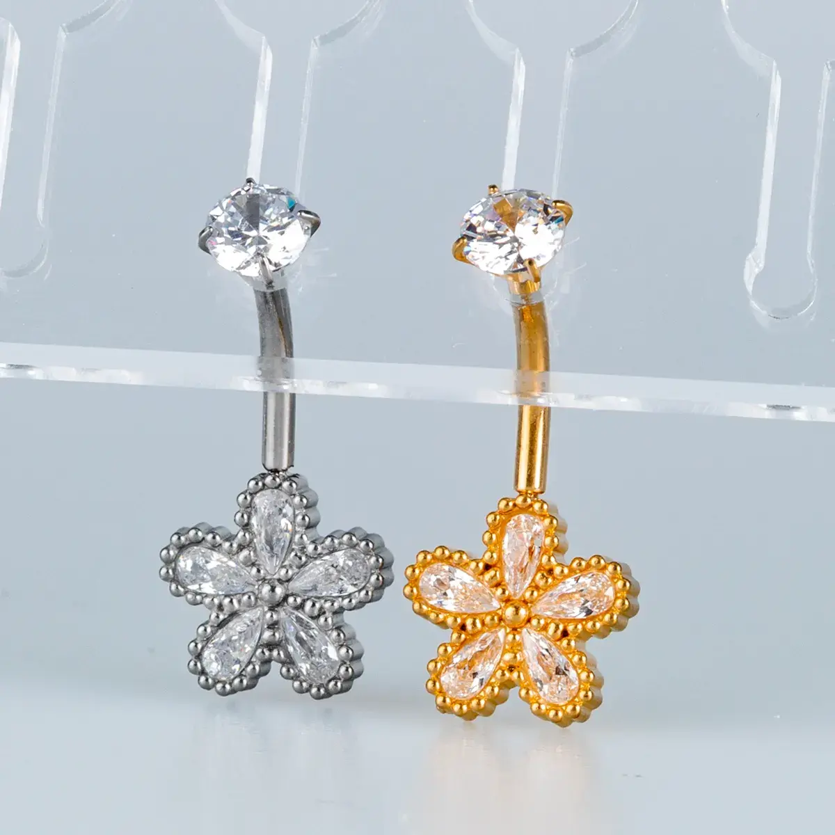 Toptan Piercing 316L Cerrahi Çelik Taşlı Boncuklu Çiçek Göbek Vos Etnik Takı
