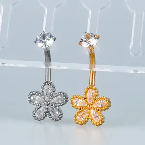 Toptan Piercing 316L Cerrahi Çelik Taşlı Boncuklu Çiçek Göbek Vos Etnik Takı