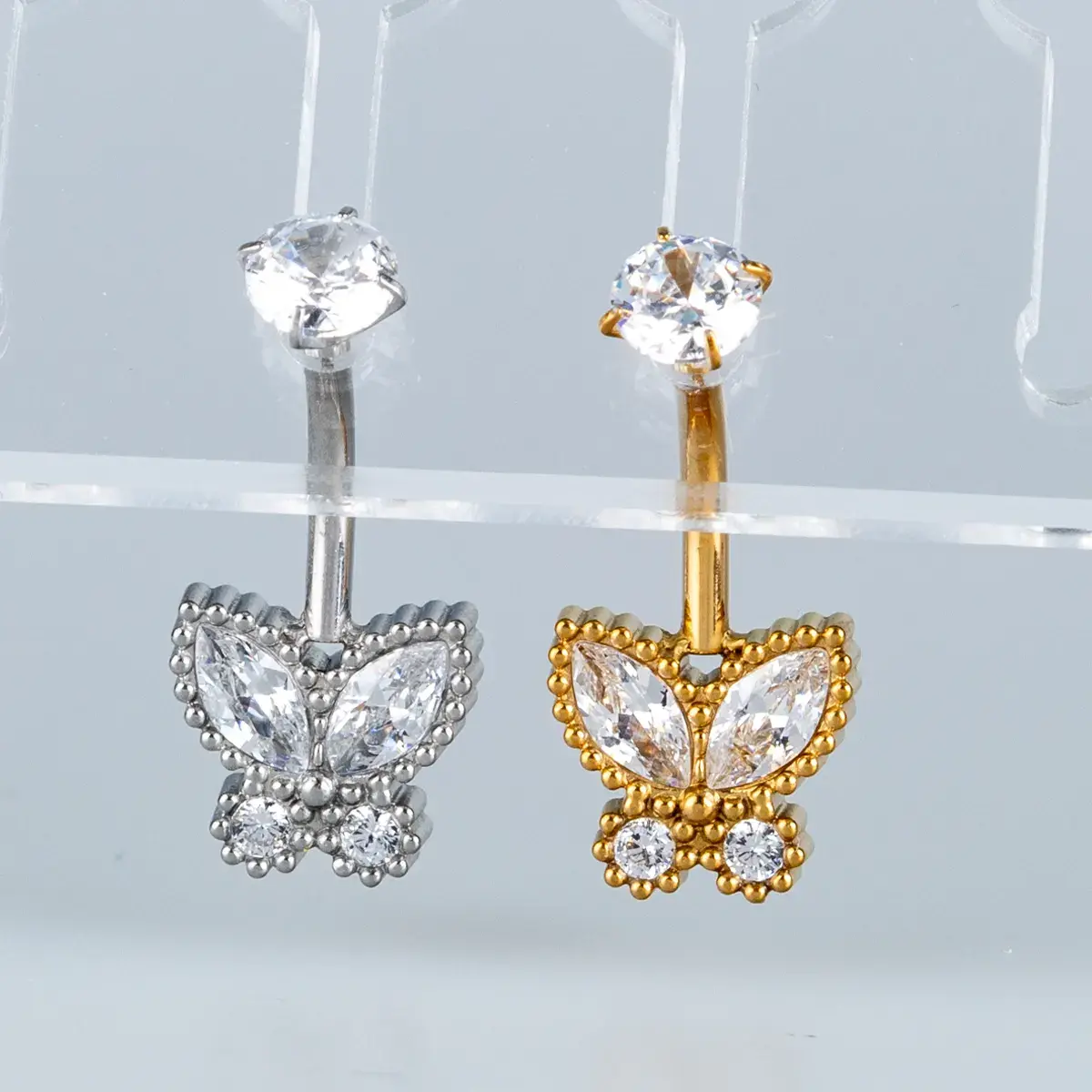 Toptan Piercing 316L Cerrahi Çelik Taşlı Boncuklu Kelebek Göbek Vos Etnik Takı