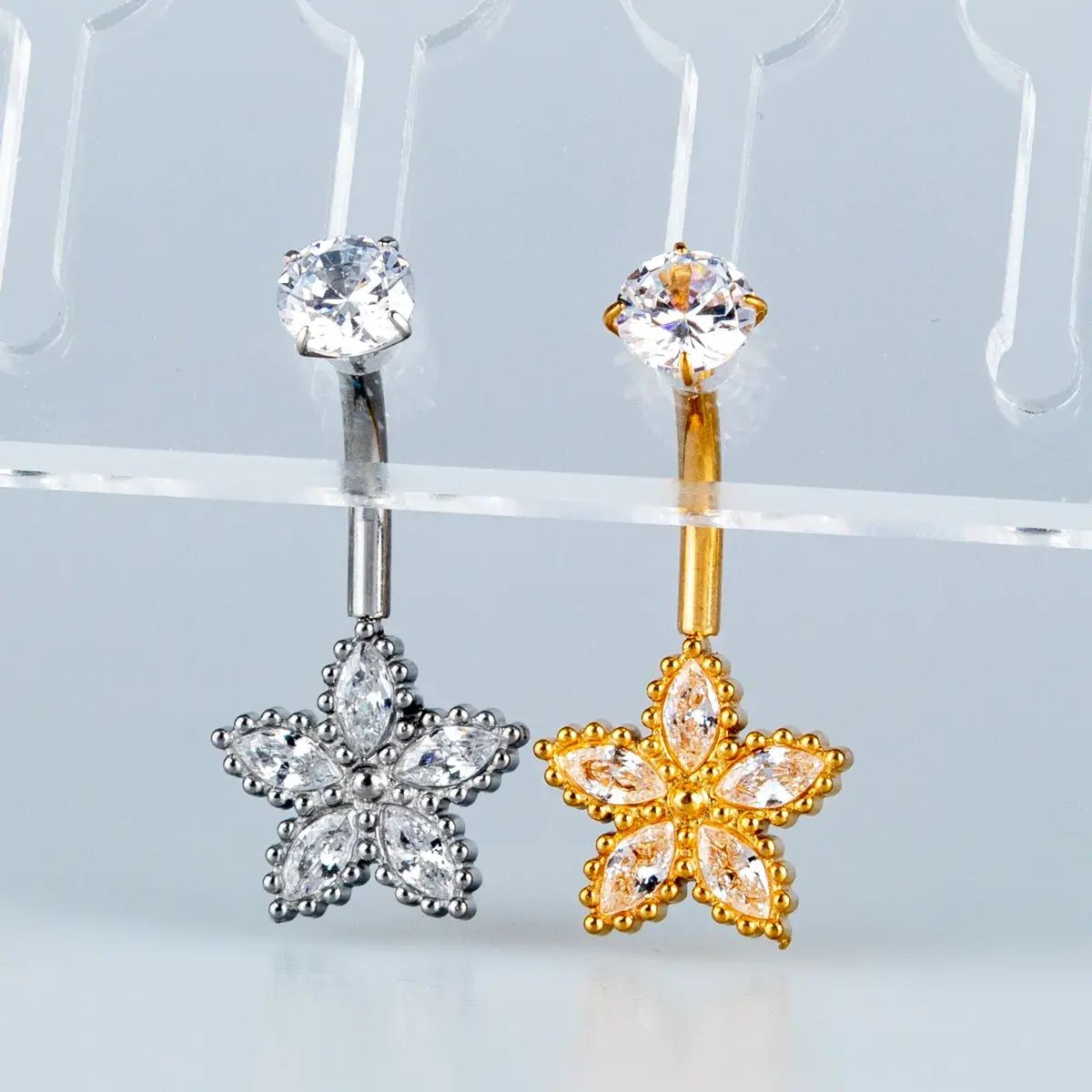 Toptan Piercing 316L Cerrahi Çelik Taşlı Boncuklu Yıldız Göbek Vos Etnik Takı