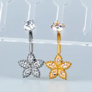 Toptan Piercing 316L Cerrahi Çelik Taşlı Boncuklu Yıldız Göbek Vos Etnik Takı Beyaz