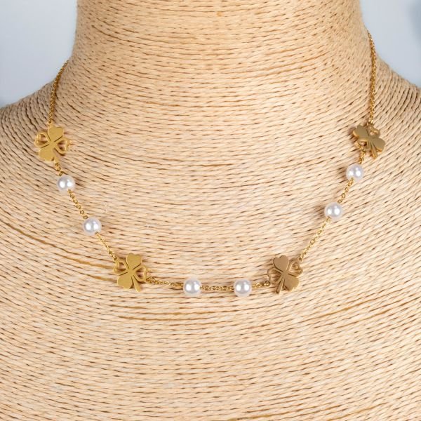 Steel Chain Necklace Clover