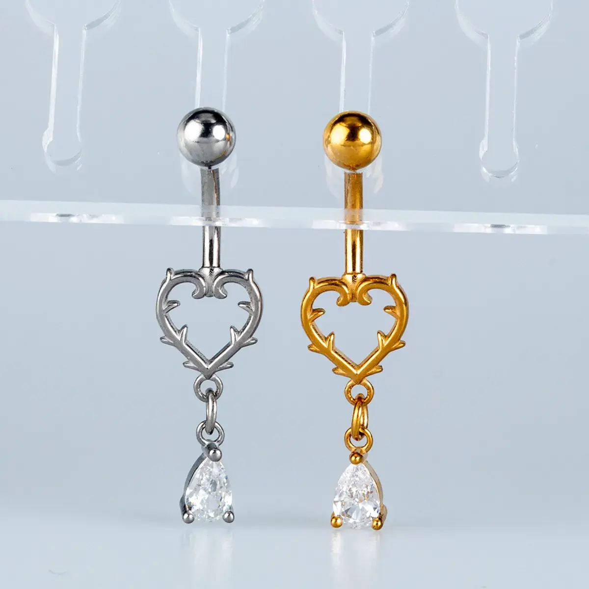Toptan Piercing 316L Cerrahi Çelik Taşlı Geyik Kalp Göbek Vos Etnik Takı Beyaz