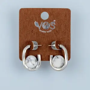 Toptan Kare Halka Doğal Taşlı Butik Küpe