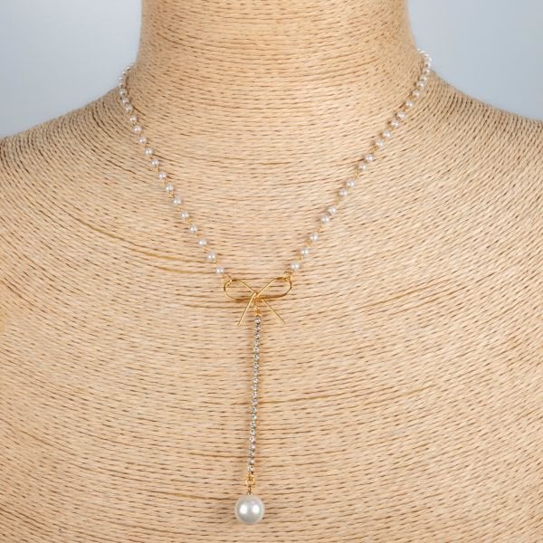 Steel Chain Necklace Pearl Bow