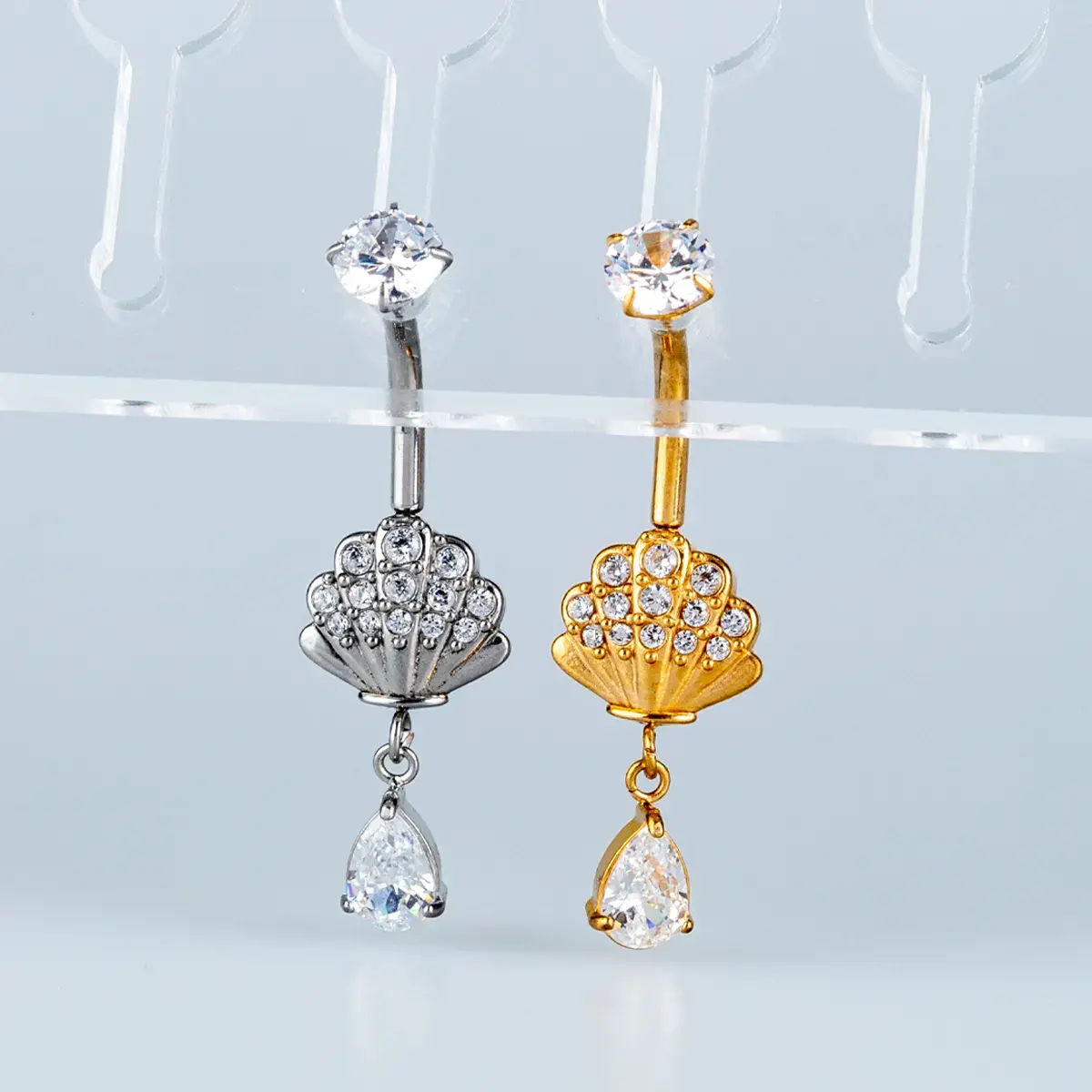 Toptan Piercing 316L Cerrahi Çelik Taşlı Deniz Kabuğu Göbek Vos Etnik Takı
