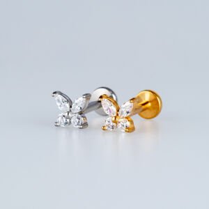 Piercing Çelik Tragus Kelebek Sarı