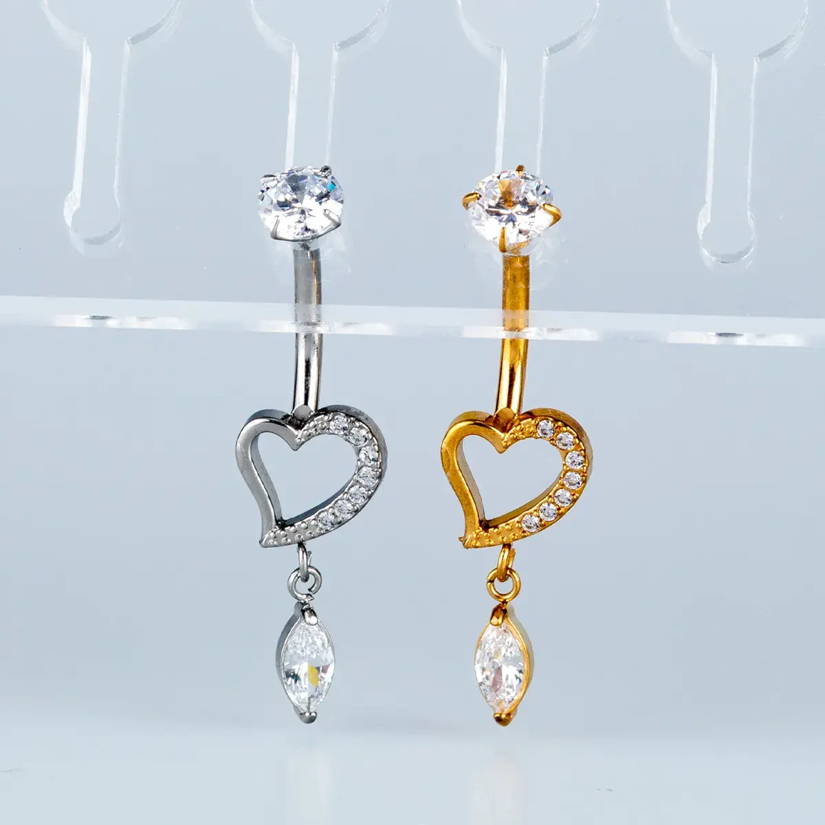 Toptan Piercing 316L Cerrahi Çelik Taşlı Kalp Göbek Vos Etnik Takı Beyaz